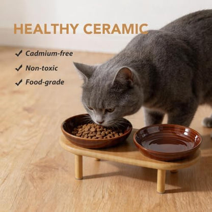 Havniva Elevated Cat Bowls, Ceramic Cat Bowl with Bamboo Stand Wide Opening - Image 5