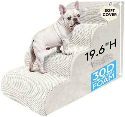 PAWSCRAT 4-Step Pet Stairs for High Beds & Sofas, 19.6''H Dog Stairs, Beige by PAWSCRAT
