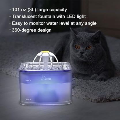 Wonder Creature Crystal Cat Water Fountain Stainless Steel Lid, 101oz/3L - Image 2