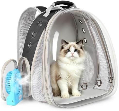 Cat Backpack Carrier with Fan, Space Capsule Astronaut Clear Bubble Front Extension to Carry Transport Cat Small Puppy Bunny, 20 Pounds Cat Bookbag (Black, Gen 1 + Fan) by halinfer