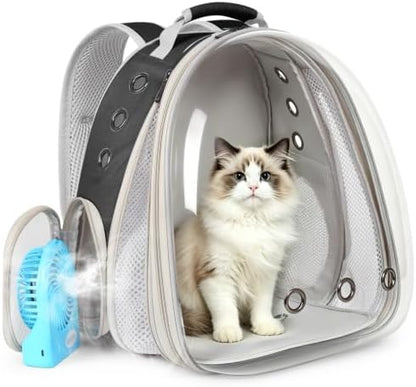Cat Backpack Carrier with Fan, Space Capsule Astronaut Clear Bubble Front Extension to Carry Transport Cat Small Puppy Bunny, 20 Pounds Cat Bookbag (Black, Gen 1 + Fan) by halinfer