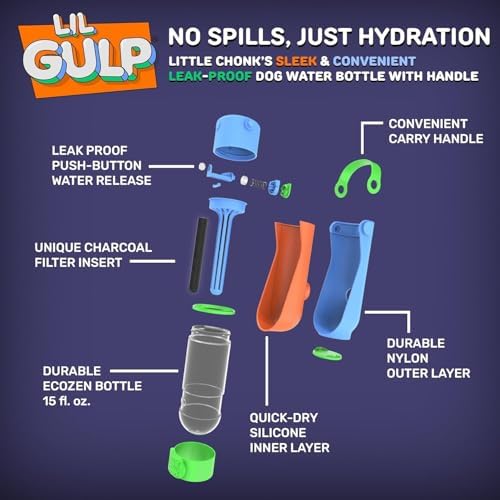 Lil Gulp Dog Water Bottle 15 Fl oz Filtered Portable Travel (Sherbet Soaker - Image 3