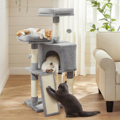Feandrea Cat Tree, 45.3-Inch Cute Cat Tower, Climbing Condo, Light Gray by FeandreabySONGMICSHOME