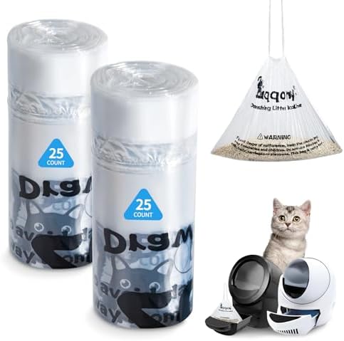 50 Count Drawstring Litter Box Liners Compatible with Litter Robot 4 & 3 - Thickened Leak-Proof Cat Litter Waste Bags, Pre-Separated Clear Design (25.8" x 21"), Odor Control Cat Litter Liners by Zuqqony