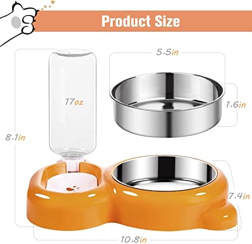 Dog Bowls, Cat Food and Water Bowl Set with Water Dispenser and Stainless Steel Bowl for Cats and Small Dogs - Orange - Image 5