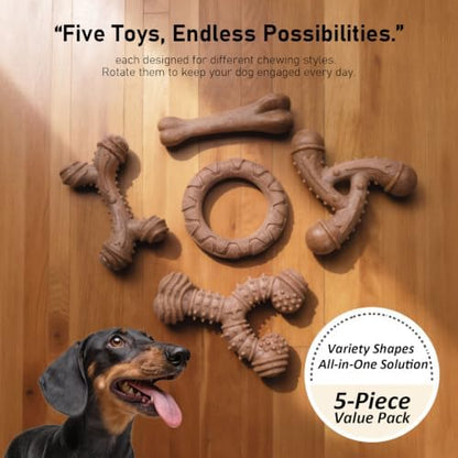 MECOOL Indestructible Dog Chew Toys for Aggressive Chewers 5PCS, Durable Bacon Flavored Nylon Bones for Small Dogs, Puppy Teething Toys, Long Lasting Nylon Dog Chews - Image 2