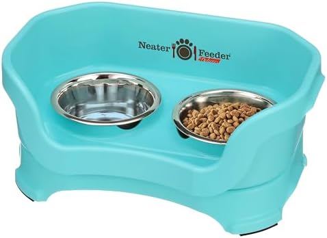 Neater Pet Brands Neater Feeder Deluxe Mess Proof Cat Bowls Elevated, Made in USA, No Spill Raised Bowls for Indoor Cats, Stainless Steel Food and Water Bowl Set, Pet Dish Feeding Station, Aquamarine by NeaterPetBrands
