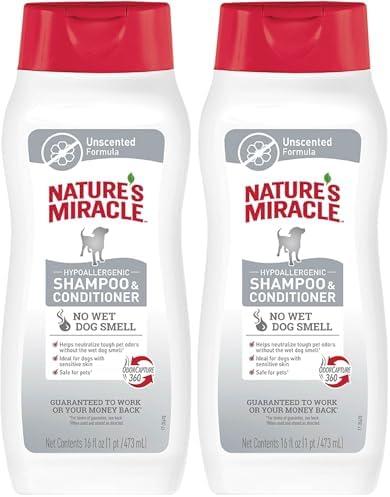 Nature’s Miracle Hypoallergenic Shampoo & Conditioner for Dogs, 16 Oz, Unscented (Pack of 2) by NaturesMiracle