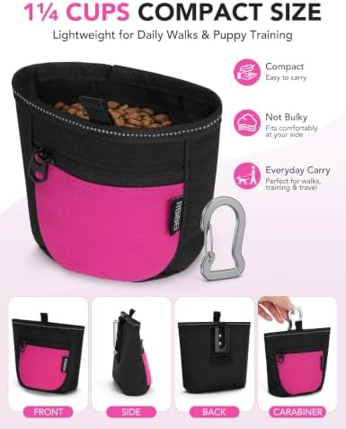 1¼-Cup Magnetic Closures Dog Training Treat Pouch with Clip (Pink) - Image 2