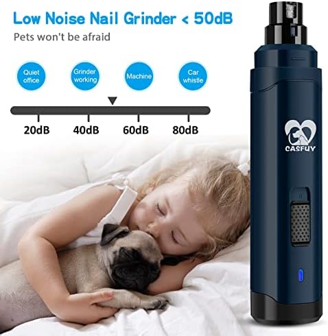 Casfuy Dog Nail Grinder Upgraded - Professional 2-Speed Whisper-Quiet Electric Pet Nail Trimmer Painless Paws Grooming & Smoothing for Small Medium Large Dogs & Cats (Dark Blue) - Image 3