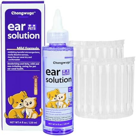 Pets Ear Cleaner for Dogs & Cats, Alleviate Infections, Deodorizing and Itchy, Clean Wax, Mild and Non-irritating, Care for Pet, with 20 Cotton Swabs, 4 fl oz by Chongwuge