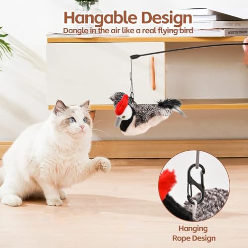 LIFLIX Flappy Bird Cat Toy, Simulated Chirping Flapping Wings Bird, Interactive Catnip Toys, Plush Kitten Exercise Toys for Indoor Cats, Woodpecker(No Flying) - Image 5