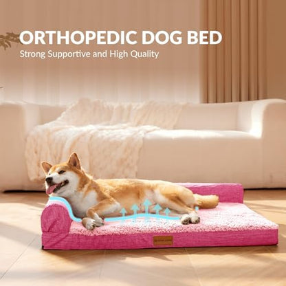 Patas Lague Orthopedic Large Dog Bed Washable Pet Sofa Bed 42''X28''Pink - Image 4