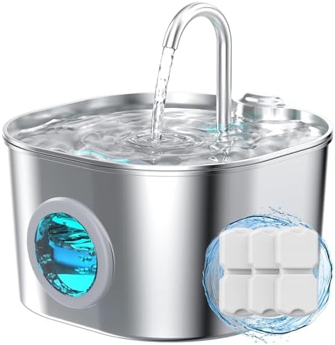 Cat Water Fountain Stainless Steel: Pet Fountains for Cats/Dog Indoor 74oz by HOOISE