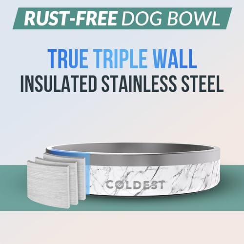 Coldest Dog Bowl - Anti Rust Metal, Non Slip, 3 Layers Insulated Stainless Steel Dog Bowls - Spill Proof & Heavy Duty - Water Bowl for Dogs, Cats & Pets, Dish Washer Safe (21 oz, Carrara Marble) - Image 3