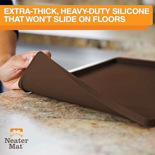 Neater Pet Brands Neater Mat Pet Mats for Food and Water, Cat & Dog Bowl Mat Waterproof Silicone, Feeding Tray, Dog Food Mats for Floors, Placemat w/Raised Edge for Under Bowls, 16” x 10”, Brown - Image 4