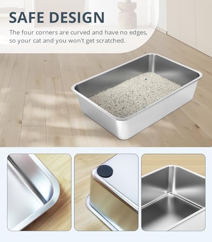 WENBOKMIN Stainless Steel Cat Litter Box - (23.5" L x 15.5" W x 4" H) | Non Slip, Easy to Clean, Never Absorbs Odor, Stains, or Rusts - Image 4