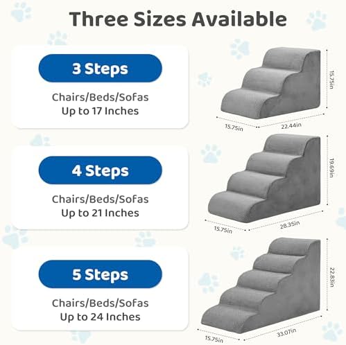 DUMOS Dog Stairs for Small Dogs and Cats, 5-Step Curved Pet Dog Steps, Grey - Image 3