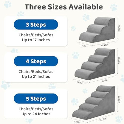 DUMOS Dog Stairs for Small Dogs and Cats, 5-Step Curved Pet Dog Steps, Grey - Image 3