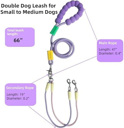 Double Dog Leash for 2 Small Dogs, 4ft Stylish No Tangle 360° Swivel Dual Pet Leash with Bubble Foam Handle, Pink Purple Gradient Walking Accessory for Girls & Pet Lovers - Image 2