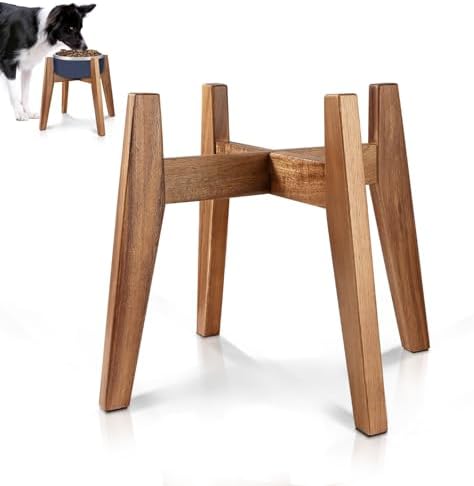 RAINBLELAND Raised Wooden Dog Bowl Stand for Large Dogs, Fits 9 Inch Bowls by RainbleLand