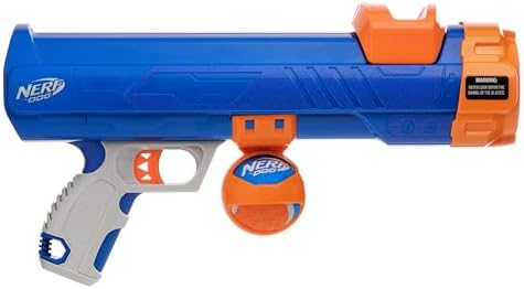 Nerf Dog Tennis Ball Blaster Dog Toy Blue/Orange, 16 Inch Compact Blaster with 1 Ball by GramercyProductsInc