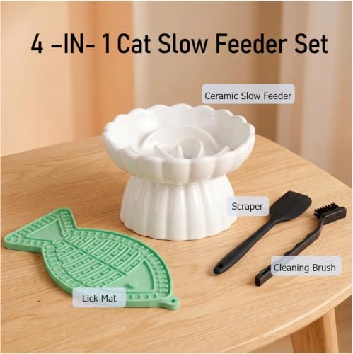 Ceramic Cat Slow Feeder, Raised Slow Feeder Cat Bowl, Anti Vomiting and Whisker Friendly, Non-Toxic - Image 2
