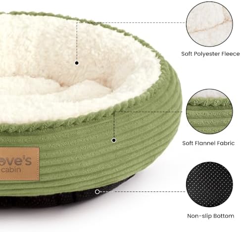 Love's cabin Round Donut Cat and Dog Cushion Bed, 20in Pet Bed for Cats or Small Dogs, Anti-Slip & Water-Resistant Bottom, Super Soft Durable Fabric Pet beds, Washable Luxury Bed Olive Green - Image 2
