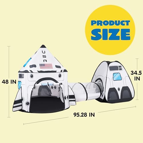 JOYIN White Rocket Ship Pop up Play Tent with Tunnel and Playhouse Kids Indoor Outdoor Spaceship Tent Set - Image 6