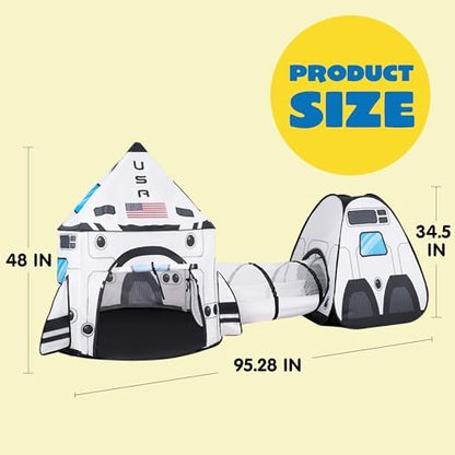 JOYIN White Rocket Ship Pop up Play Tent with Tunnel and Playhouse Kids Indoor Outdoor Spaceship Tent Set - Image 6