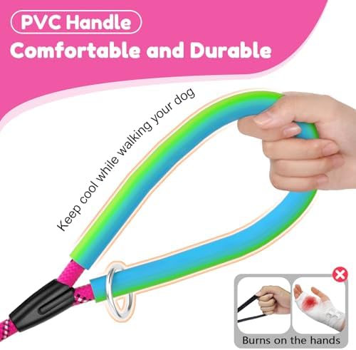 Dog Leash Heavy Duty 4/5/6ft XiaZ 2 Handles Dog Leashes for Medium Large Dogs 1/2 Inch 1000lb Strength Reflective PVC Waterproof-Handles Metal Hook Dual-Handle Rope Leash Nighttime Safety - Image 2