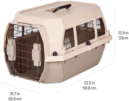 Amazon Basics Hard-Sided Dog and Cat Kennel, Single-Door Travel Pet Carrier with Metal Wire Ventilation, 23.6"L x 15.7"W x 13"H, Beige - Image 6