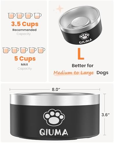 Qiuma Slow Feeder Dog Bowls Stainless Steel, Food-Grade 304 Dog Slow Feeder Bowl 3.5 Cups Capacity, Heavy Duty Double-Layer with Non-Slip Base, Pet Puzzle Bowl for Medium & Large Dogs (Black) - Image 2