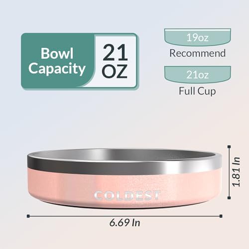 Coldest Dog Bowl - Anti Rust Metal, Non Slip, 3 Layers Insulated Stainless Steel Dog Bowls - Spill Proof & Heavy Duty - Water Bowl for Dogs, Cats & Pets, Dish Washer Safe (21 oz, Forever Pink Glitter) - Image 4