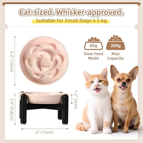 Elevated Ceramic Slow Feeder Cat Bowl, 6.3'' Wide Whisker Friendly - Image 2