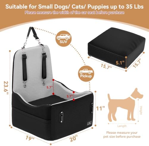 PETSFIT Dog Car Seat with Patented Safety System, 5" Elevated Cushion - Image 5