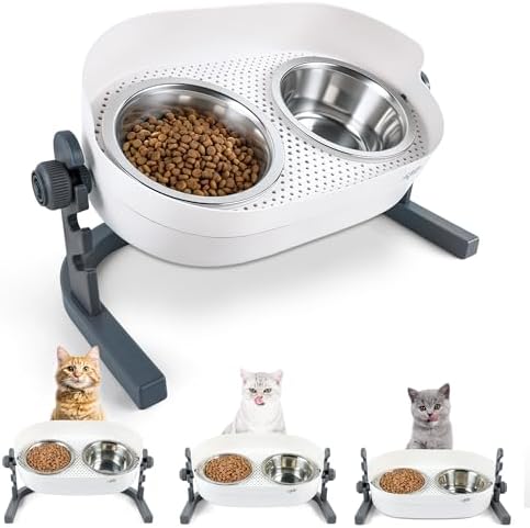 All for Paws Height Adjustable Cat Elevated Bowls Stainless Steel Dog Food Water Bowls, Height Adjustable Cat Feeder Mess Proof Pet Feeding Bowls for Small to Large Size Cats by Home
