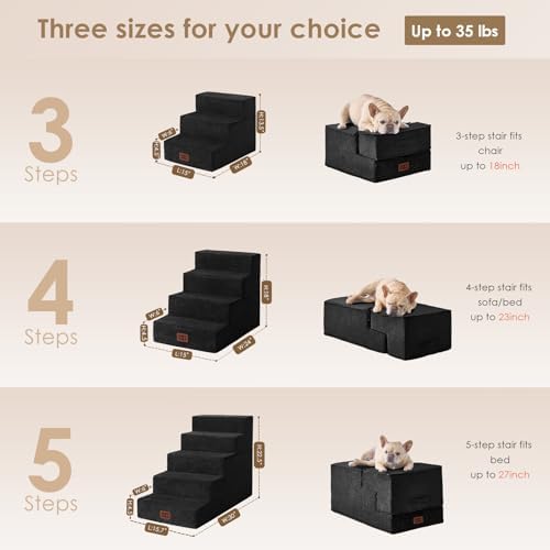 EHEYCIGA Dog Stairs for High Bed 22.5" H, 5-Step Dog Steps, Black - Image 2