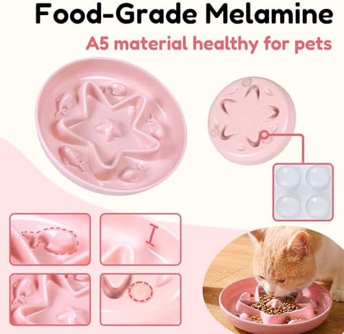 Cat Slow Feeder Bowl – Whisker Friendly Melamine Puzzle Feeding Bowl for Slow Eating – Wet & Dry Food – Dishwasher Safe, Lightweight, Non-Slip (Coral Pink, 6.3'') - Image 4
