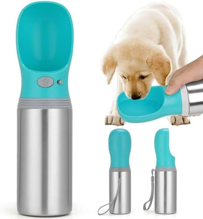 Portable Dog Water Bottle, 14 OZ Stainless Steel Pet Water Dispenser by Anipaw