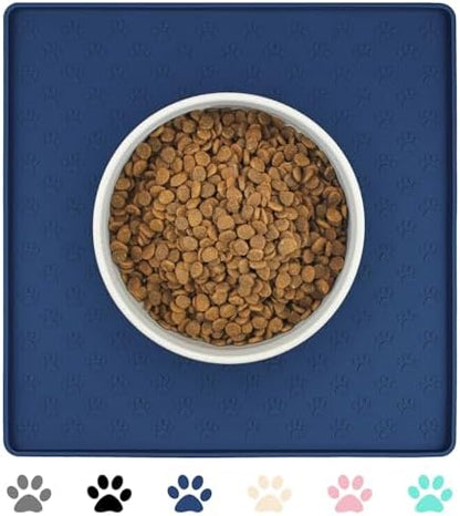 Ptlom Pet Placemat for Dog and Cat, Waterproof Non-Slip Silicone Feeding Bowl Mat Prevent Food and Water Overflow, Puppy Dish Feeder Fountain Trays Suitable for Medium and Small Pets, Navy Blue by PTLOM