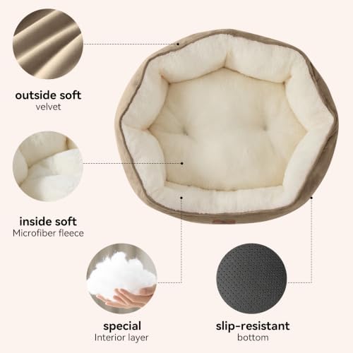 Asvin Small Dog Bed for Small Dogs, Cat Beds for Indoor Cats, Pet Bed for Puppy and Kitty, Extra Soft & Machine Washable with Anti-Slip & Water-Resistant Oxford Bottom, Light Brown, 20 inches - Image 3