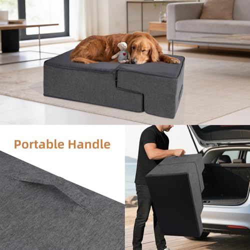 Dog Stairs for Small Dogs, 18" H, 4-Step Pet Steps for Bed Couch Sofa and Chair, Non-Slip Balanced Pet Ramp for Injured & Senior Pets with Washable Cover and Durable High Density Foam, Grey - Image 6