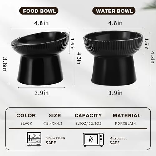 Elevated Cat Food Bowl, Ceramic Raised and Tilted Water Bowl, Whisker Fatigue Cat Bowls for Indoor Cats, Anti Vomiting and Protect Spines Pet Feeding Dishes for Kittens Small Dog, Heavy Non-Slip Base - Image 5