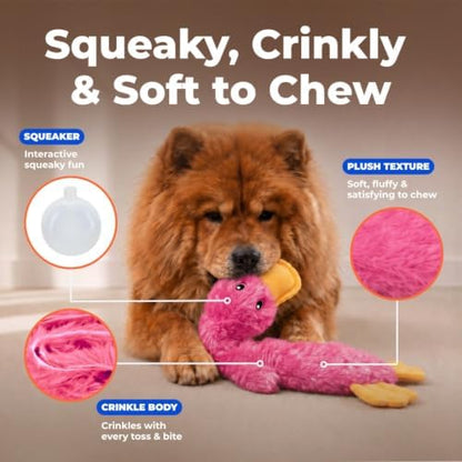 Best Pet Supplies Interactive Squeaky Dog Toy - Crinkle Duck, Pink - Image 3