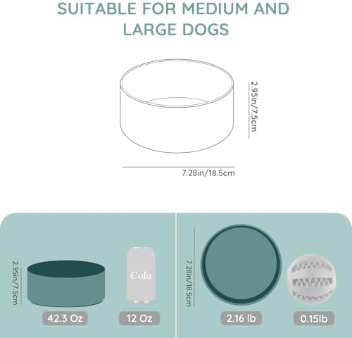 SPUNKYJUNKY 42OZ Ceramic Dog and Cat Bowl, Modern Cute Weighted Food Water Bowl for Replacement Green (1 Pack) - Image 2
