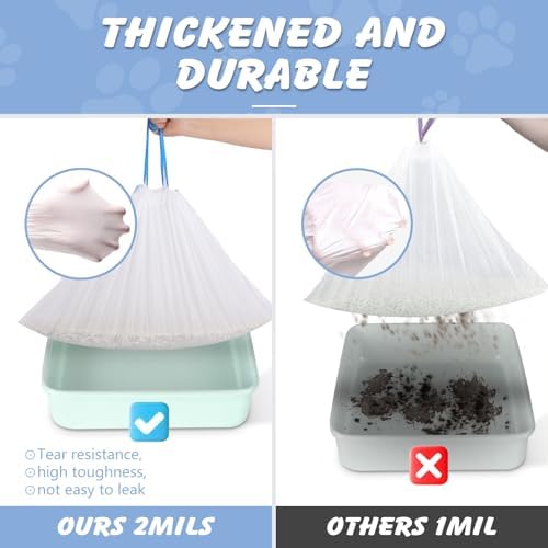 Cat Litter Box Liners, 36 x 19 In, 3 Mil, Drawstring, 10 Count - Image 5