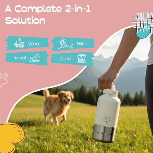 Love Wag & Play Dog Water Bottle with Food Bowls, Portable Stainless Steel Bottle for Dogs, Leakproof Travel Design with Detachable Bowls for Walks, Hikes and Outdoor Adventures (32 oz) - Image 3