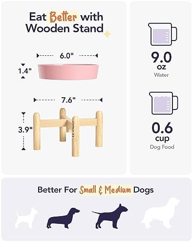 LE TAUCI Ceramic Slow Feed Dog Bowls, Elevated for Small Breeds, Anti-Gulping, Non-Slip, 6 inch, Pink - Image 4