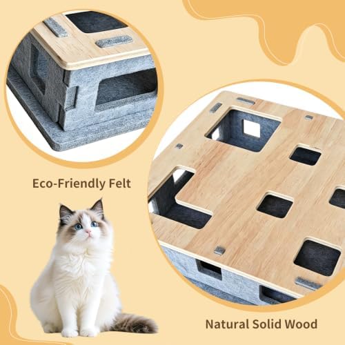 Wooden Felt Cat Slow Feeder Puzzle Box - Image 4